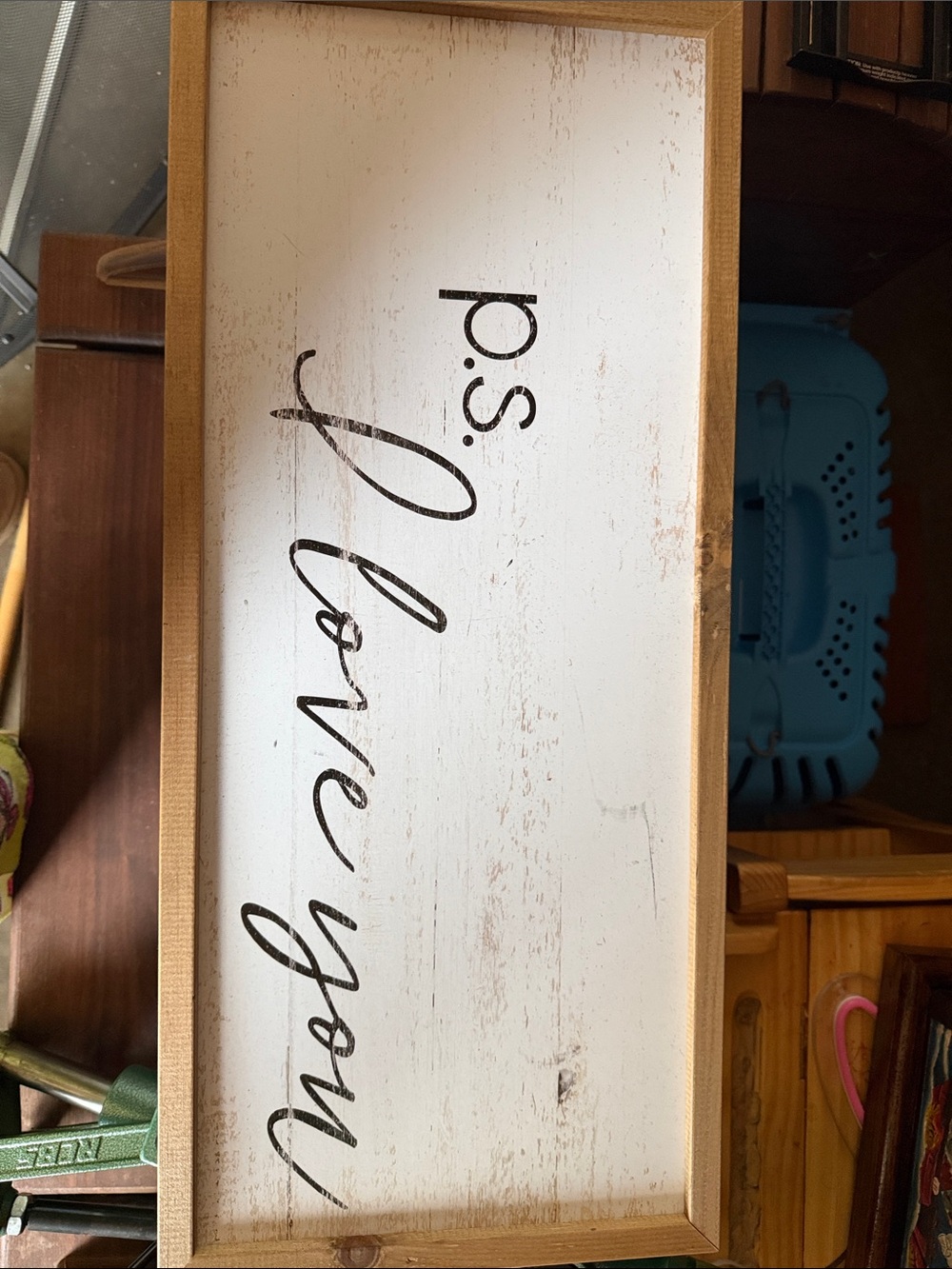 Hobby Lobby White and Brown 'ps. I love you' Farmhouse Wall Sign